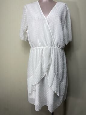 BTFBM Swiss Dot Short Sleeve Dress Ivory Women's XL lightweight coquette NWT